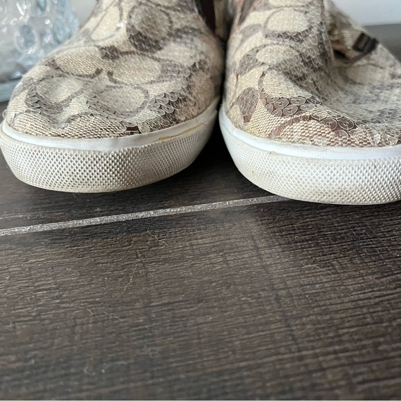 Coach Kivy Sequin Slip On Sneaker Tennis Shoe Brown  Coach Signature Logos Sz 9B - Picture 2 of 10